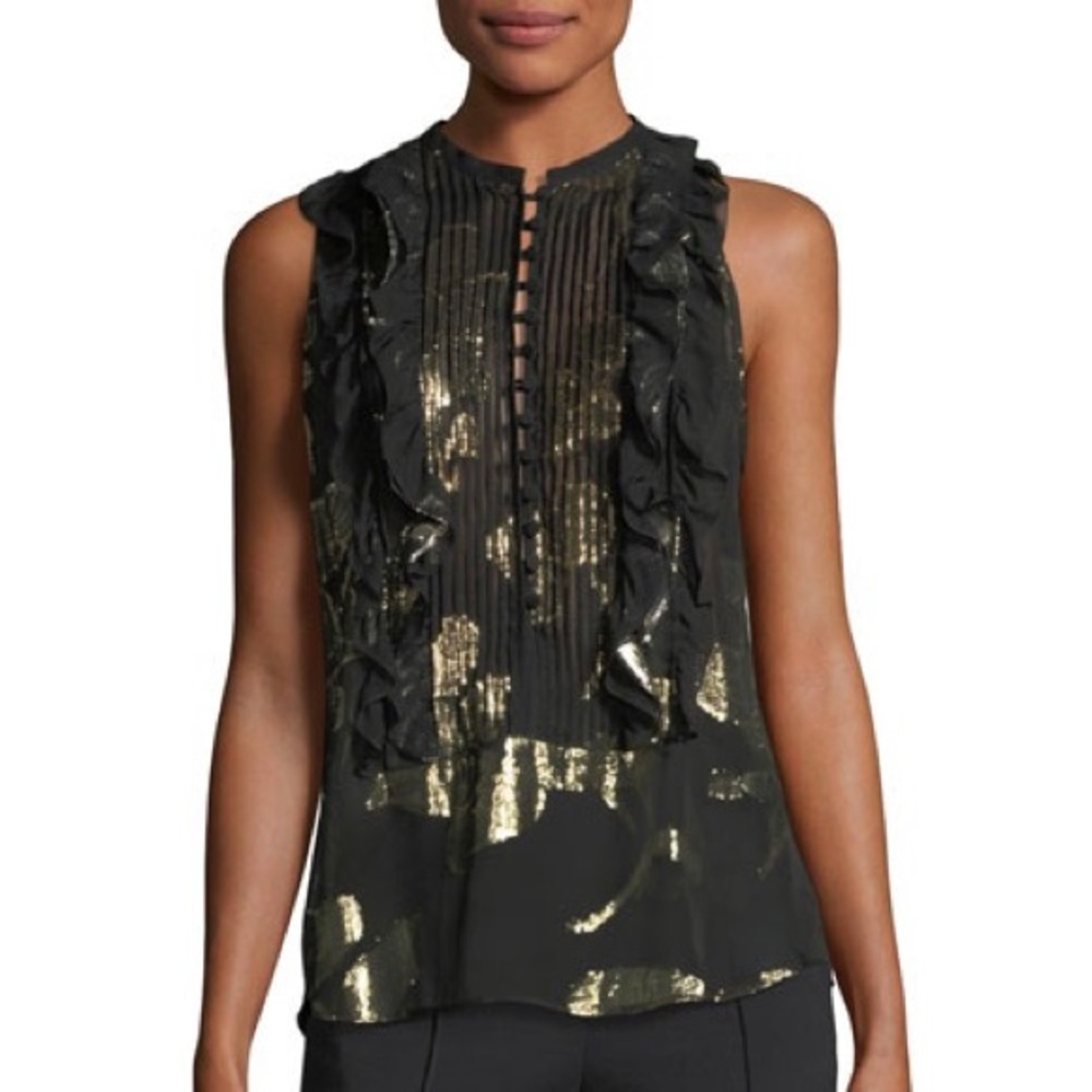 A.L.C Tomei Sleeveless Chiffon Metallic Print Top Size 2